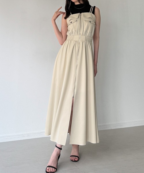 junoah（ジュノア）の「ミリタリーフレアキャミワンピース（ワンピース・レディース・ブラック/アイボリー/ブルーグレー・SMALL/MEDIUM/LARGE）」の5枚目の写真
