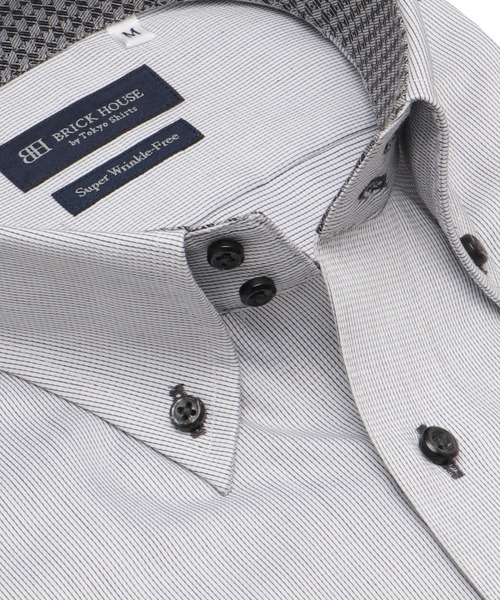 TOKYO SHIRTS(トウキョウシャツ)の「【超形態安定】【吸水速乾】 形態安定ノンアイロン ドゥエボットーニ 半袖ビジネスワイシャツ(ビジネスシャツ・メンズ・グレー・首回り41cm/首回り42cm/首回り43cm/首回り37cm/首回り39cm)」の2枚目の写真