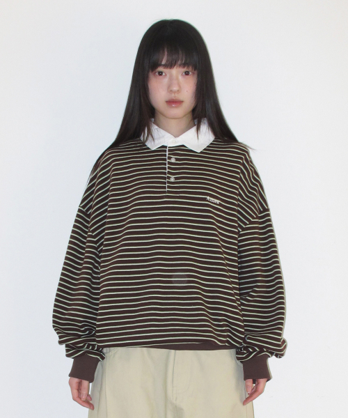 AMESWORLDWIDE（アメスワールドワイド）の「RUGBY STRIPE SWEATSHIRT BROWN（スウェット・レディース・その他・FREE）」の2枚目の写真