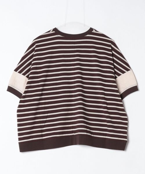 EGLANTINE（エグランティーヌ）の「EGLANTINE ビッグポケット切り替えカットソー 半端袖（Tシャツ/カットソー・レディース・ブラック×ホワイト/カーキ/ブラウン系・38）」の5枚目の写真