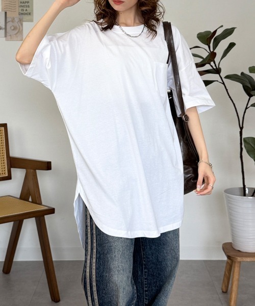 RCD(アールシーディー)の「ミニポケット付きオーバーサイズ無地Tシャツ(Tシャツ/カットソー・レディース・杢グレー/ブラック/オフホワイト・M)」の1枚目の写真