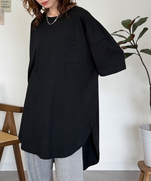 RCD(アールシーディー)の「ミニポケット付きオーバーサイズ無地Tシャツ(Tシャツ/カットソー・レディース・杢グレー/ブラック/オフホワイト・M)」の2枚目の写真