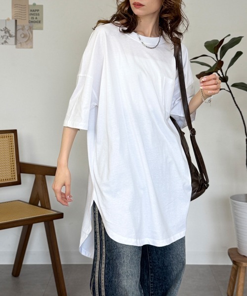 RCD(アールシーディー)の「ミニポケット付きオーバーサイズ無地Tシャツ(Tシャツ/カットソー・レディース・杢グレー/ブラック/オフホワイト・M)」の5枚目の写真