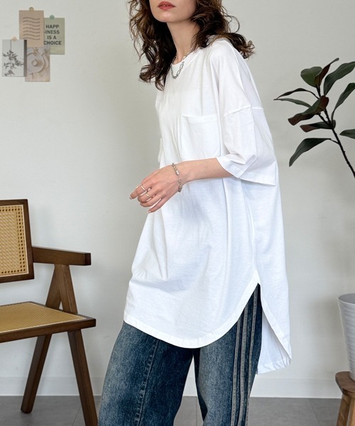 RCD(アールシーディー)の「ミニポケット付きオーバーサイズ無地Tシャツ(Tシャツ/カットソー・レディース・杢グレー/ブラック/オフホワイト・M)」の6枚目の写真