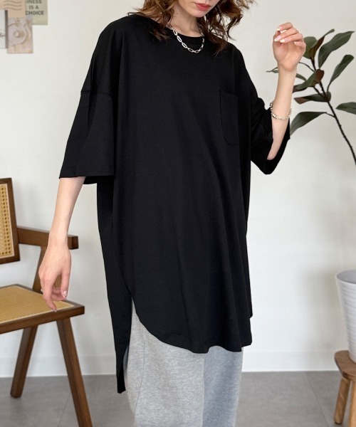 RCD(アールシーディー)の「ミニポケット付きオーバーサイズ無地Tシャツ(Tシャツ/カットソー・レディース・杢グレー/ブラック/オフホワイト・M)」の8枚目の写真