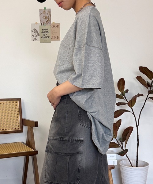 RCD(アールシーディー)の「ミニポケット付きオーバーサイズ無地Tシャツ(Tシャツ/カットソー・レディース・杢グレー/ブラック/オフホワイト・M)」の12枚目の写真