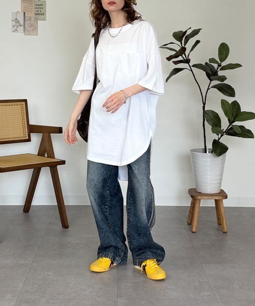 RCD(アールシーディー)の「ミニポケット付きオーバーサイズ無地Tシャツ(Tシャツ/カットソー・レディース・杢グレー/ブラック/オフホワイト・M)」の14枚目の写真