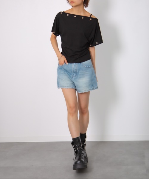 MEMECLE(メメクル)の「【 MEMECLE / メメクル 】アイレット ワンショルダー半袖トップス(Tシャツ/カットソー・レディース・ホワイト系/グレー/ホワイト/ブラック・FREE)」の21枚目の写真