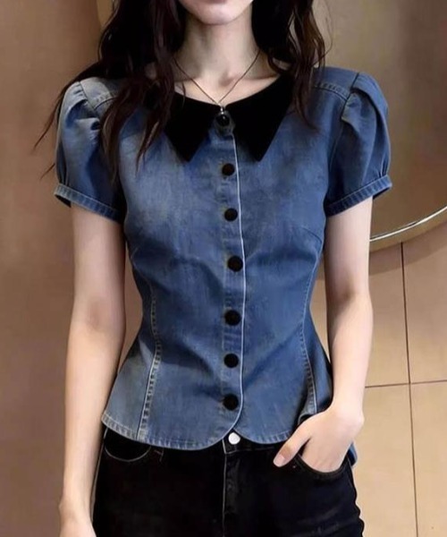 semplice（センプリチェ）の「シャツ【韓国ファッション】（シャツ/ブラウス・レディース・ブルー・S/XL/L/M）」の2枚目の写真