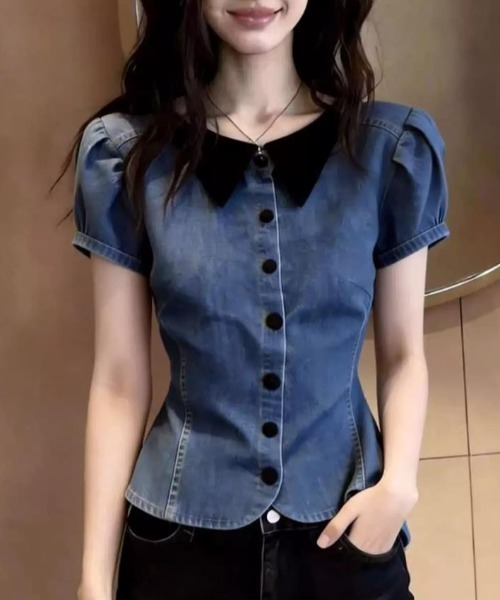 semplice（センプリチェ）の「シャツ【韓国ファッション】（シャツ/ブラウス・レディース・ブルー・S/XL/L/M）」の5枚目の写真