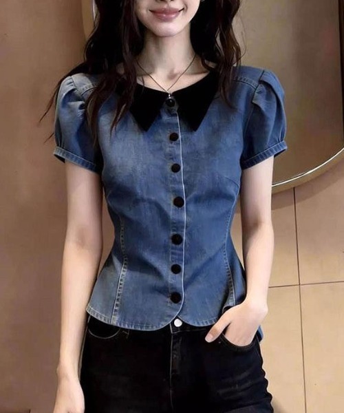 semplice（センプリチェ）の「シャツ【韓国ファッション】（シャツ/ブラウス・レディース・ブルー・S/XL/L/M）」の7枚目の写真