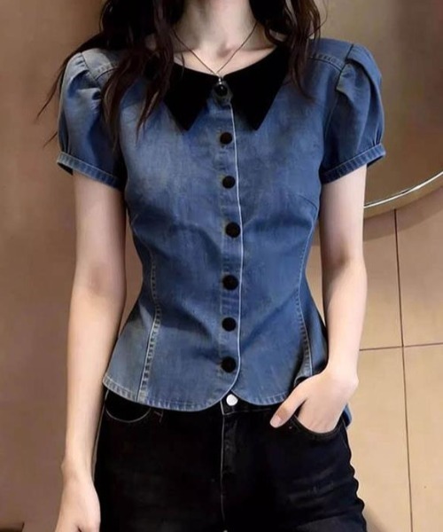 semplice（センプリチェ）の「シャツ【韓国ファッション】（シャツ/ブラウス・レディース・ブルー・S/XL/L/M）」の8枚目の写真
