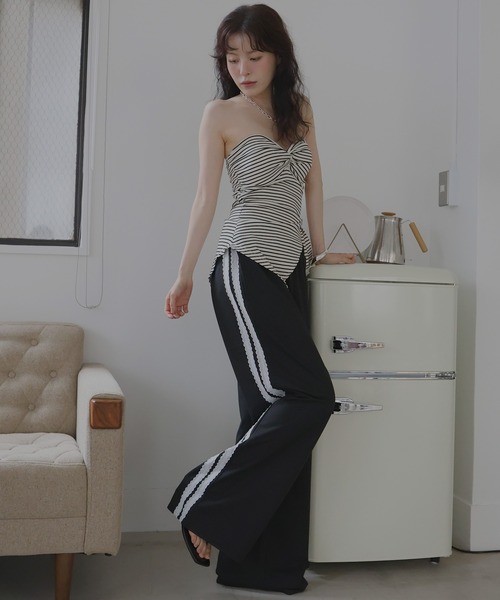 Mili affinity(ミリアフィニティー)の「レースラインスウェットパンツ(スウェットパンツ・レディース・ブラック/ネイビー/ピンク/杢グレー・FREE)」の5枚目の写真