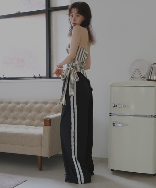 Mili affinity(ミリアフィニティー)の「レースラインスウェットパンツ(スウェットパンツ・レディース・ブラック/ネイビー/ピンク/杢グレー・FREE)」の6枚目の写真
