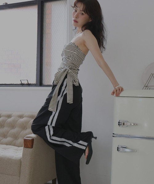 Mili affinity(ミリアフィニティー)の「レースラインスウェットパンツ(スウェットパンツ・レディース・ブラック/ネイビー/ピンク/杢グレー・FREE)」の8枚目の写真
