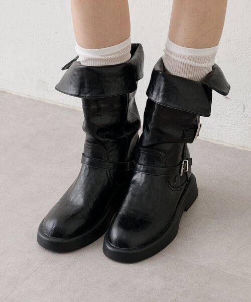 mystic(ミスティック)の「サイドベルトミドルブーツ(ブーツ・レディース・ブラック/ベージュ・SMALL/MEDIUM/LARGE)」の3枚目の写真