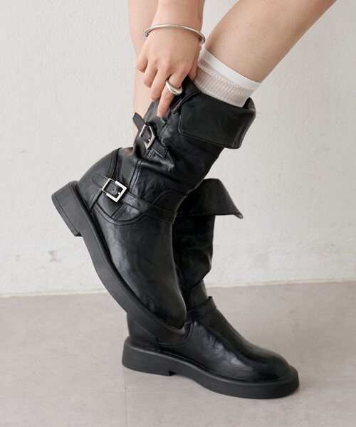 mystic(ミスティック)の「サイドベルトミドルブーツ(ブーツ・レディース・ブラック/ベージュ・SMALL/MEDIUM/LARGE)」の4枚目の写真