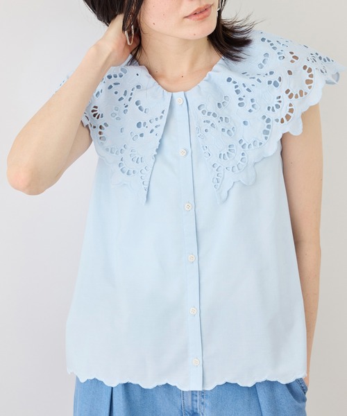 ROPE' PICNIC(ロペピクニック)の「刺繍フリルブラウス(シャツ/ブラウス・レディース・ホワイト/ブラック/ダークブラウン/サックスブルー・FREE)」の1枚目の写真