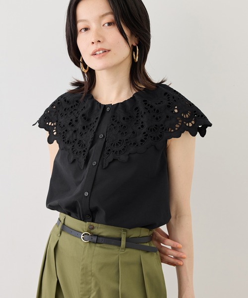 ROPE' PICNIC(ロペピクニック)の「刺繍フリルブラウス(シャツ/ブラウス・レディース・ホワイト/ブラック/ダークブラウン/サックスブルー・FREE)」の10枚目の写真