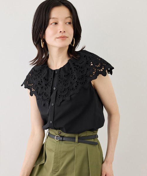 ROPE' PICNIC(ロペピクニック)の「刺繍フリルブラウス(シャツ/ブラウス・レディース・ホワイト/ブラック/ダークブラウン/サックスブルー・FREE)」の8枚目の写真