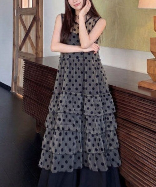 almo（アルモ）の「【TUNE】ドット柄ティアードワンピース（ワンピース・レディース・ブラック・FREE）」の13枚目の写真