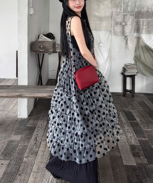 almo（アルモ）の「【TUNE】ドット柄ティアードワンピース（ワンピース・レディース・ブラック・FREE）」の15枚目の写真