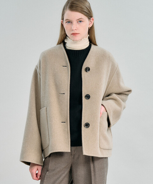 LE GLAZIK(ルグラジック)の「LE GLAZIK | ウールリバー ジャケット WOMEN(ノーカラージャケット・レディース・ブルー系その他5/ブルー系その他/ベージュ系その他・36)」の1枚目の写真