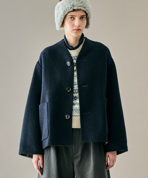 LE GLAZIK(ルグラジック)の「LE GLAZIK | ウールリバー ジャケット WOMEN(ノーカラージャケット・レディース・ブルー系その他5/ブルー系その他/ベージュ系その他・36)」の4枚目の写真