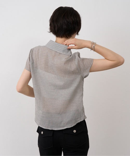 NUJOH(ヌゾ)の「Mini Check Shirring Shirt / ミニチェックシャーリングシャツ(シャツ/ブラウス・レディース・ブルー/ブラック/アイボリー・FREE)」の6枚目の写真