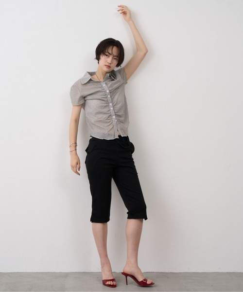 NUJOH(ヌゾ)の「Mini Check Shirring Shirt / ミニチェックシャーリングシャツ(シャツ/ブラウス・レディース・ブルー/ブラック/アイボリー・FREE)」の9枚目の写真