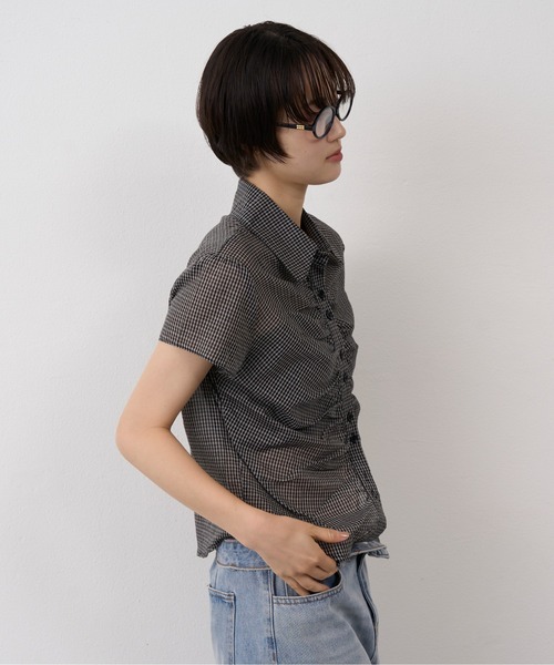 NUJOH(ヌゾ)の「Mini Check Shirring Shirt / ミニチェックシャーリングシャツ(シャツ/ブラウス・レディース・ブルー/ブラック/アイボリー・FREE)」の16枚目の写真