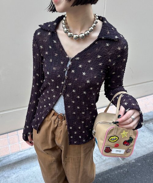 CIAOPANIC(チャオパニック)の「ぽこぽこポップコーンスキッパーシャツ(シャツ/ブラウス・レディース・ブラウン系その他/ブラック系その他/ブラウン/イエロー/グリーン/ブルー/ブラック/ベージュ/レッド/ブラウン系その他2/ブラック系その他2・ONE SIZE)」の7枚目の写真