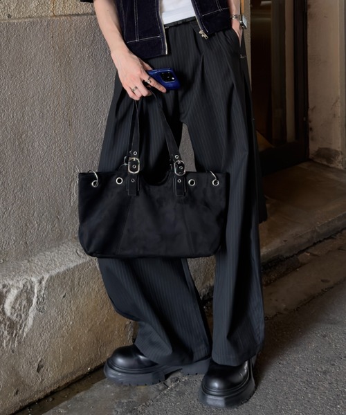 Chikashitsu +(チカシツプラス)の「【Chikashitsu +】double tuck stripe slacks / 【チカシツプラス】ダブルタックストライプスラックス(スラックス・メンズ・ブラック・L/M/S)」の8枚目の写真