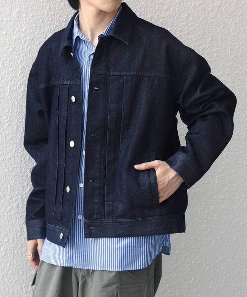 SHIPS any(シップス エニィ)の「SHIPS any: ステイカラー デニムライク リラックス ブルゾン(セットアップ対応)◇(デニムジャケット・メンズ・ネイビー/チャコールグレー・LARGE/MEDIUM)」の6枚目の写真