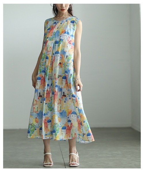 Sawa a la mode(サワアラモード)の「街並みモチーフ柄ノースリーブワンピース(ワンピース・レディース・イエロー/ピンク・FREE)」の13枚目の写真