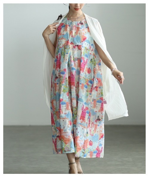 Sawa a la mode(サワアラモード)の「街並みモチーフ柄ノースリーブワンピース(ワンピース・レディース・イエロー/ピンク・FREE)」の22枚目の写真