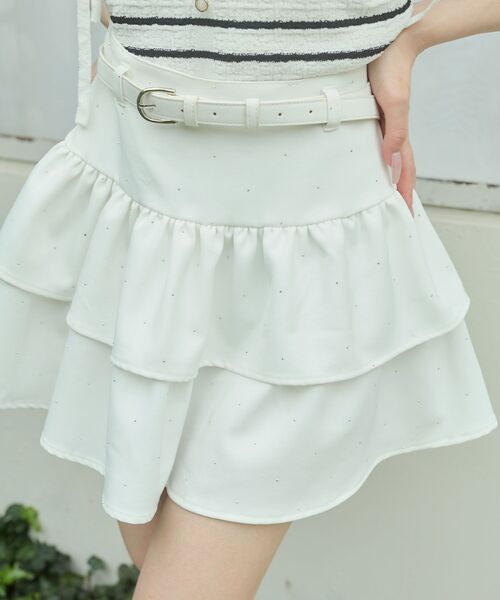 MAJESTIC LEGON(マジェスティックレゴン)の「ベルト付きキラキラフリルスカパン(スカート・レディース・ブラック/アイボリー/グレー・MEDIUM)」の10枚目の写真