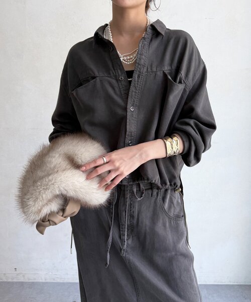 DouDou（ドゥドゥ）の「【セットアップ可能】リヨセルドロストシャツ（シャツ/ブラウス・レディース・チャコールグレー/オリーブ/ピンク・FREE）」の9枚目の写真