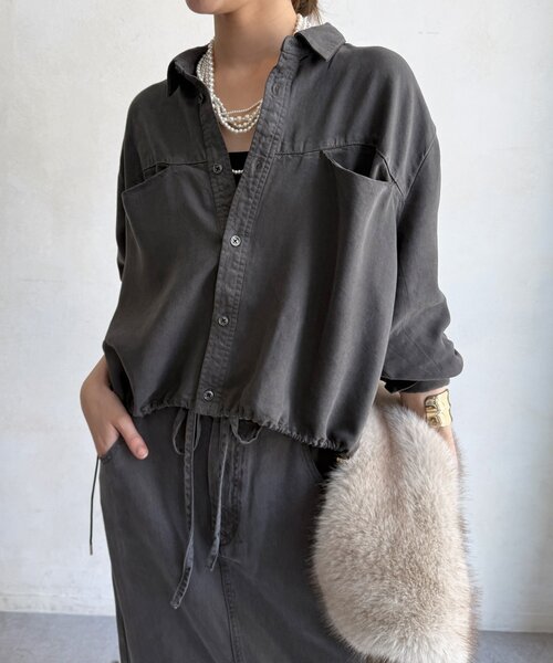 DouDou（ドゥドゥ）の「【セットアップ可能】リヨセルドロストシャツ（シャツ/ブラウス・レディース・チャコールグレー/オリーブ/ピンク・FREE）」の11枚目の写真