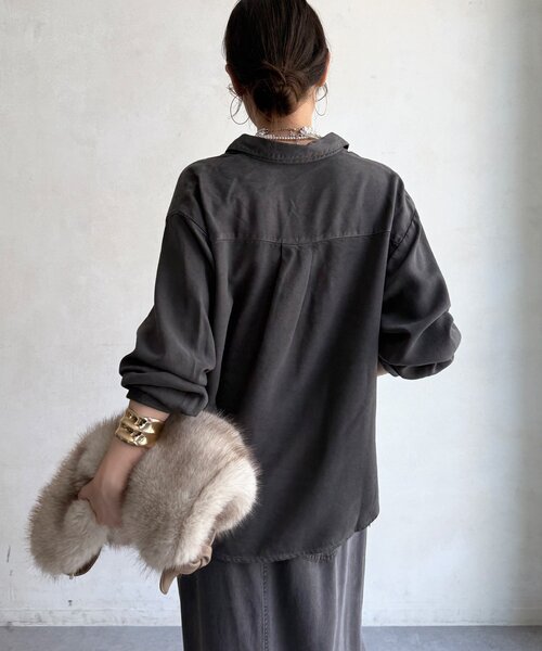 DouDou（ドゥドゥ）の「【セットアップ可能】リヨセルドロストシャツ（シャツ/ブラウス・レディース・チャコールグレー/オリーブ/ピンク・FREE）」の13枚目の写真
