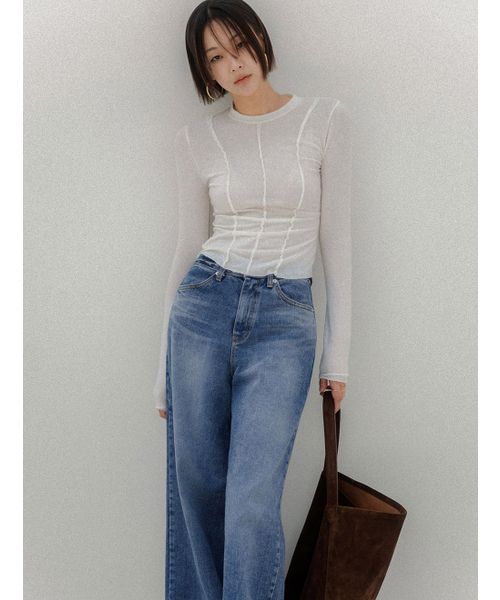 MEMUA(メムア)の「スリミアデッキTシャツ(ディープベージュ)(Tシャツ/カットソー・レディース・アイボリー/ブラック/ダークベージュ/ライトグレー・FREE)」の6枚目の写真