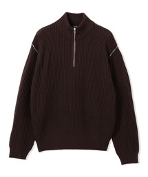 片畔編み 配色リンキング ハーフジップニット