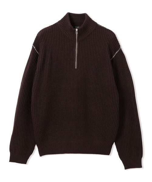 BEAMS HEART（ビームスハート）の「片畔編み 配色リンキング ハーフジップニット（ニット/セーター・メンズ・ブラウン/ブラック/オフホワイト・MEDIUM/LARGE/SMALL）」の4枚目の写真