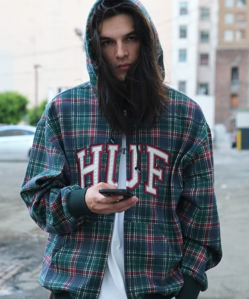 HUF（ハフ）の「ARCH PLAID FULL ZIP HEAVYWEIGHT HOODIE（パーカー・メンズ・ブラック/グリーン系その他・XL/L/M/S/XXL）」の2枚目の写真