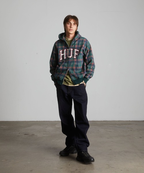HUF（ハフ）の「ARCH PLAID FULL ZIP HEAVYWEIGHT HOODIE（パーカー・メンズ・ブラック/グリーン系その他・XL/L/M/S/XXL）」の4枚目の写真