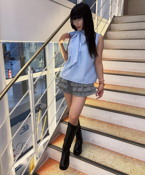 Narcissus(ナルシス)の「【Narcissus】リボンノースリブラウス / トップス ボウタイ(シャツ/ブラウス・レディース・ホワイト/ブルー・FREE)」の5枚目の写真
