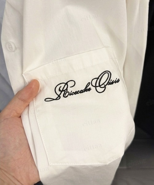 Dalfwin(ダールフィン)の「Ricecake刺繍ロゴバックボタンオーバーサイズシャツ(シャツ/ブラウス・レディース・ホワイト/ブラック・FREE)」の11枚目の写真