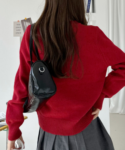 Ada.(エイダ)の「ベーシック メランジ クルーネック ニットカーディガン(カーディガン/ボレロ・レディース・レッド/グレー/アイボリー・FREE)」の10枚目の写真