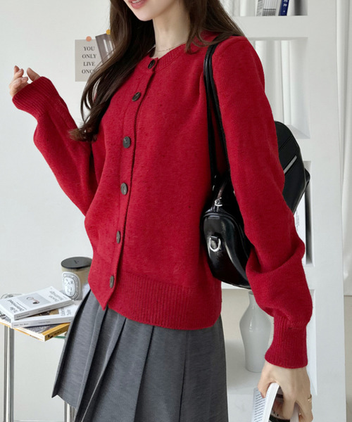 Ada.(エイダ)の「ベーシック メランジ クルーネック ニットカーディガン(カーディガン/ボレロ・レディース・レッド/グレー/アイボリー・FREE)」の5枚目の写真