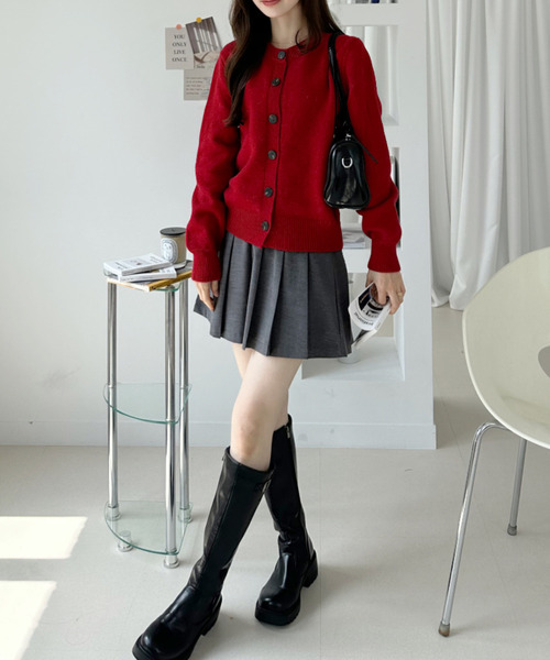 Ada.(エイダ)の「ベーシック メランジ クルーネック ニットカーディガン(カーディガン/ボレロ・レディース・レッド/グレー/アイボリー・FREE)」の6枚目の写真